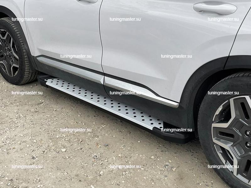 Пороги алюминиевые Hyundai Santa Fe (Bmw Style)