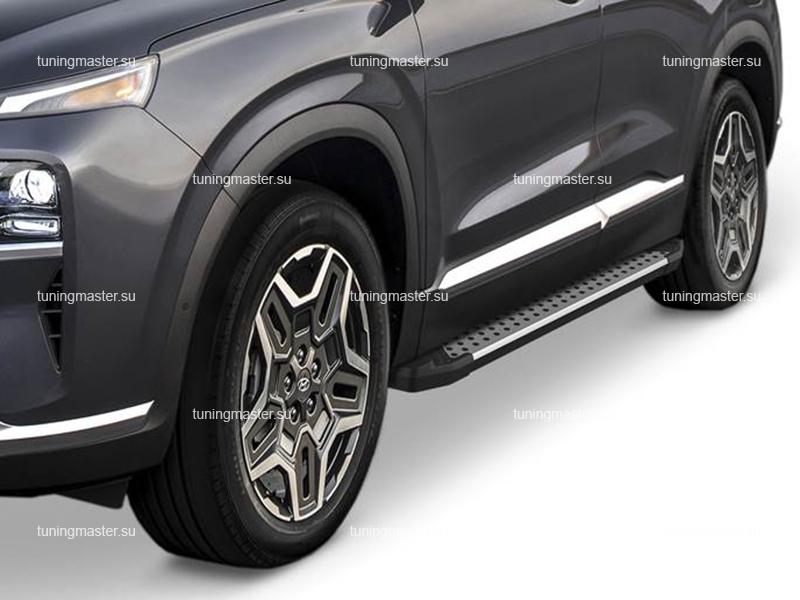 Пороги алюминиевые Hyundai Santa Fe 4 рестайлинг (BMW Style) Пороги алюминиевые Hyundai Santa Fe 4 рестайлинг (BMW Style)