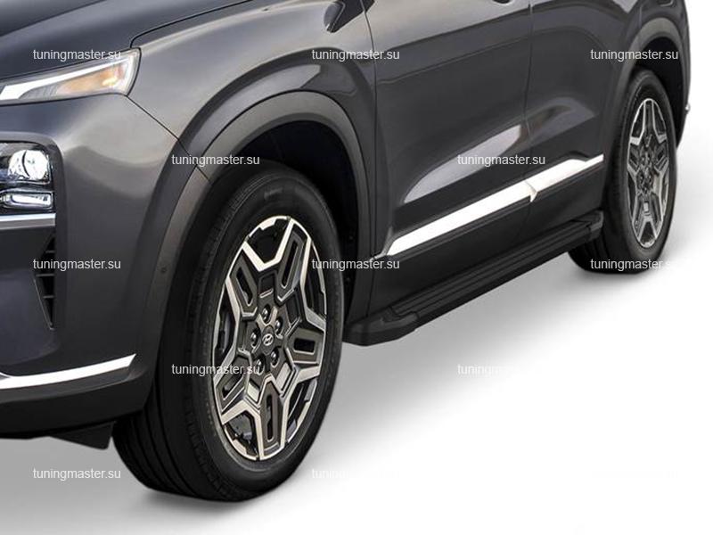 Пороги алюминиевые Hyundai Santa Fe 4 рестайлинг (Black)