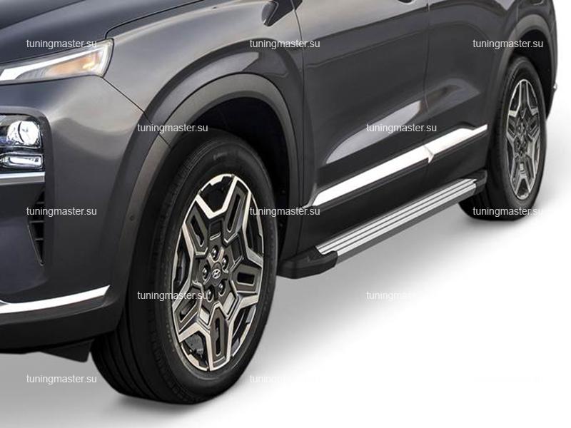 Пороги алюминиевые Hyundai Santa Fe 4 рестайлинг (Silver)
