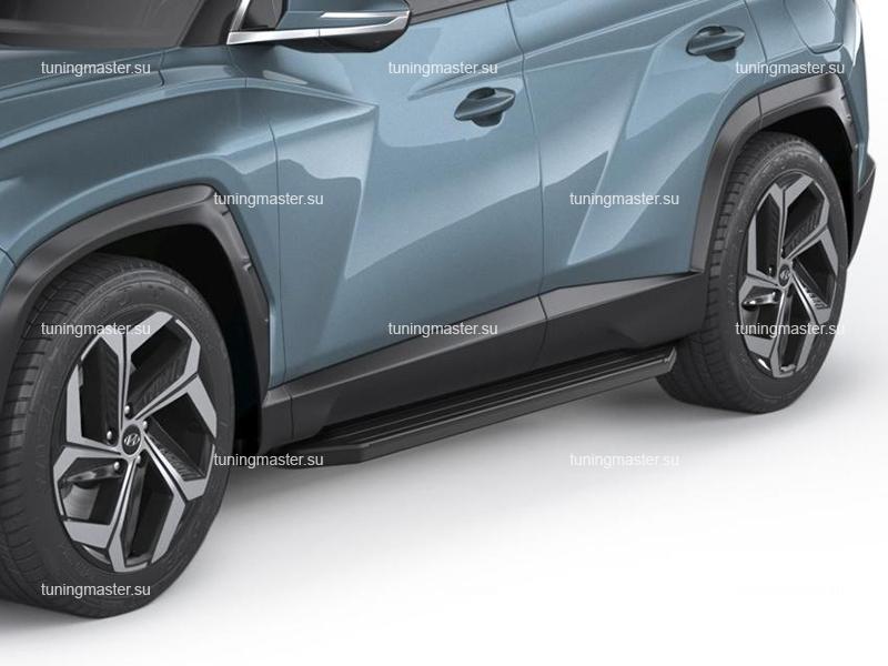 Пороги алюминиевые Hyundai Tucson 4 (Premium Black)