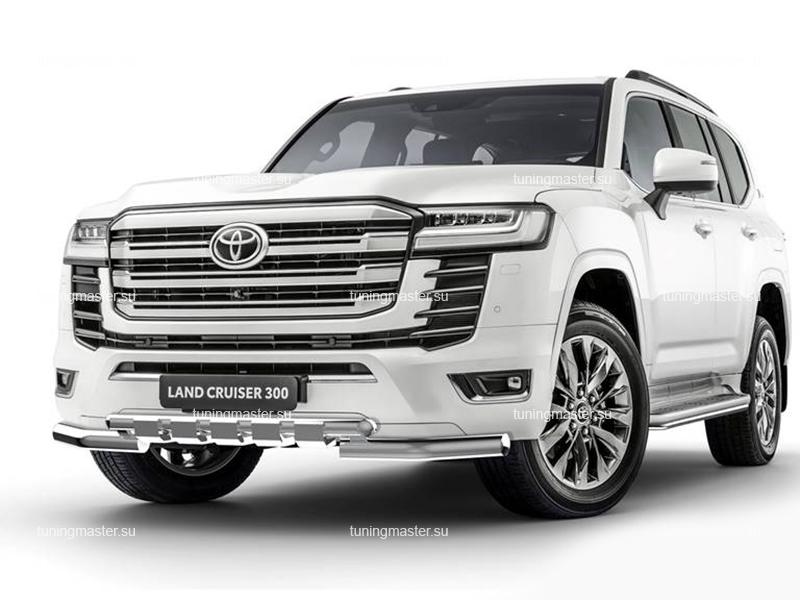 Защита переднего бампера Toyota Land Cruiser 300 с профильной защитой Ø7657 Защита переднего бампера Toyota Land Cruiser 300 с профильной защитой Ø7657