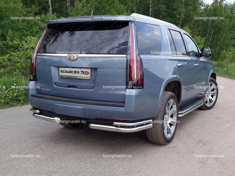 Защита заднего бампера Cadillac Escalade 4 углы двойные Ø76 Защита заднего бампера Cadillac Escalade 4 углы двойные Ø76/42