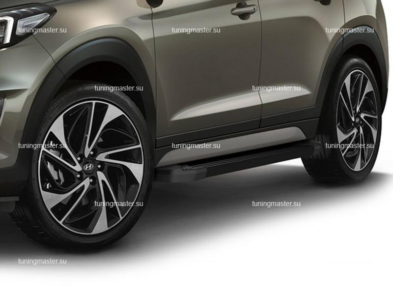 Пороги алюминиевые Hyundai Tucson 3 (Black) V2