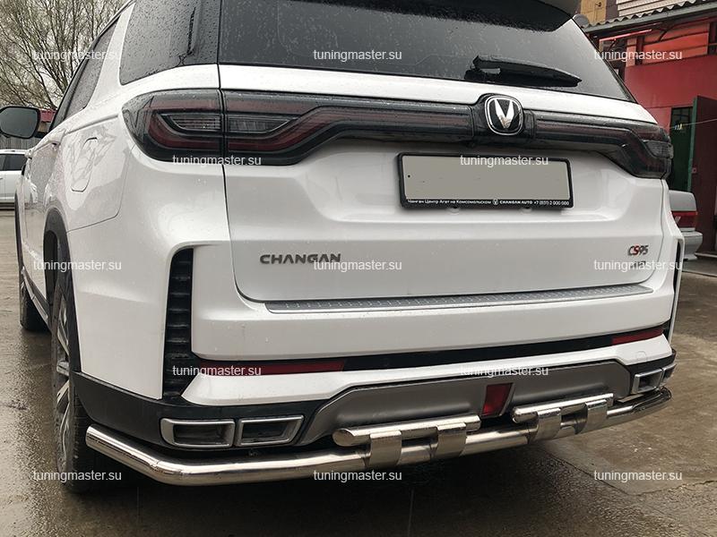 Защита заднего бампера Changan CS95 Plus угловая большая двойная с перемычками Ø60/42 CGCS95.23.22-25 Защита заднего бампера Changan CS95 Plus угловая большая двойная с перемычками Ø60/42